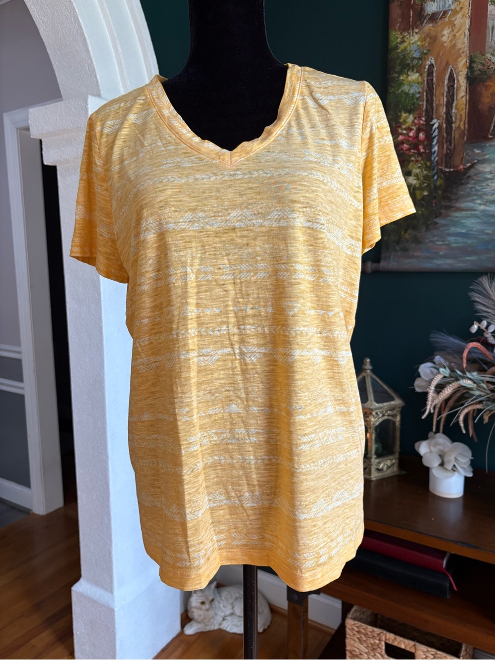 Mudd Yellow Striped V-Neck Short Sleeve Road-trip Tee